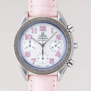 OMEGAオメガ コピー スピードマスター ピンク革 ホワイトシェルピンクアラビア 3834.74.34 時計