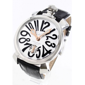ガガミラノ コピー腕時計マニュアーレ48mm 手巻き スモールセコンド レザー ブラック/シルバー メンズ 5010.07S