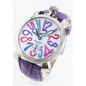 ガガミラノ 腕時計コピーマニュアーレ48mm 手巻き スモールセコンド レザー ライトパープル/ホワイト メンズ 5010.09S