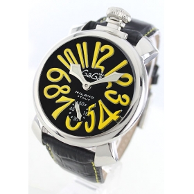 ガガミラノ コピー腕時計マニュアーレ48mm 手巻き スモールセコンド レザー ブラック メンズ 5010.12