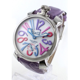 ガガミラノ コピー腕時計マニュアーレ48mm 手巻き スモールセコンド レザー ライトパープル/ホワイト メンズ 5010.9