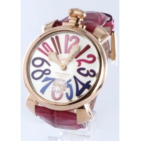 ガガミラノコピー腕時計 マニュアーレ48mm 手巻き スモールセコンド レザー ピンク/シルバー メンズ 5011.9