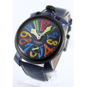 ガガミラノ 腕時計コピーマニュアーレ48mm 手巻き スモールセコンド レザー ブルー メンズ 5016.4