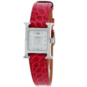 HERMES エルメス時計コピー Hウォッチ レザーベルト HH1.110.290/ZBA シェル 11Pダイヤ レッド