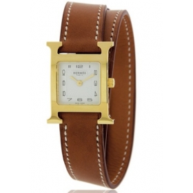 HERMES エルメス時計コピー Hウォッチ レザーベルト HH1.201.131/VBA1 ドゥブルトゥール 二重巻き ブラウン