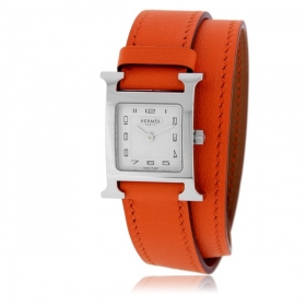 HERMES エルメス Hウォッチ レザーベルト HH1.210.131/WOR2 ドゥブルトゥール 二重巻き オレンジ スーパーコピー 時計
