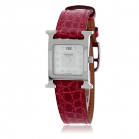 HERMES エルメス 腕時計コピー Hウォッチ レザーベルト HH1.210.290/ZBA 11Pダイヤ レッド